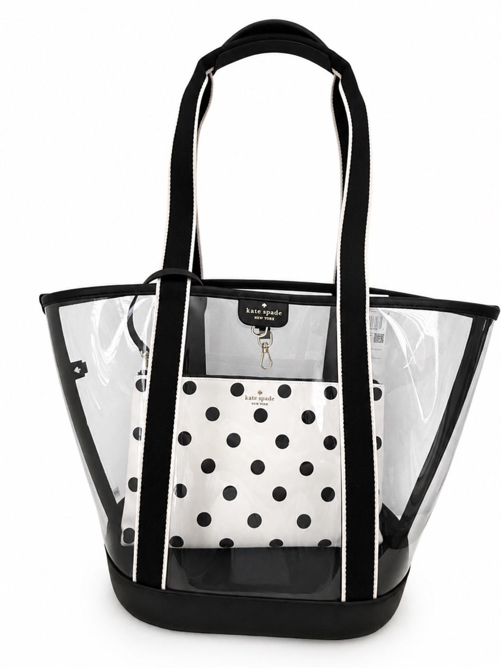 Kate Spade Clare Clear Tote Bag Black Transparent Shopper Polka Dot Pouch NWT